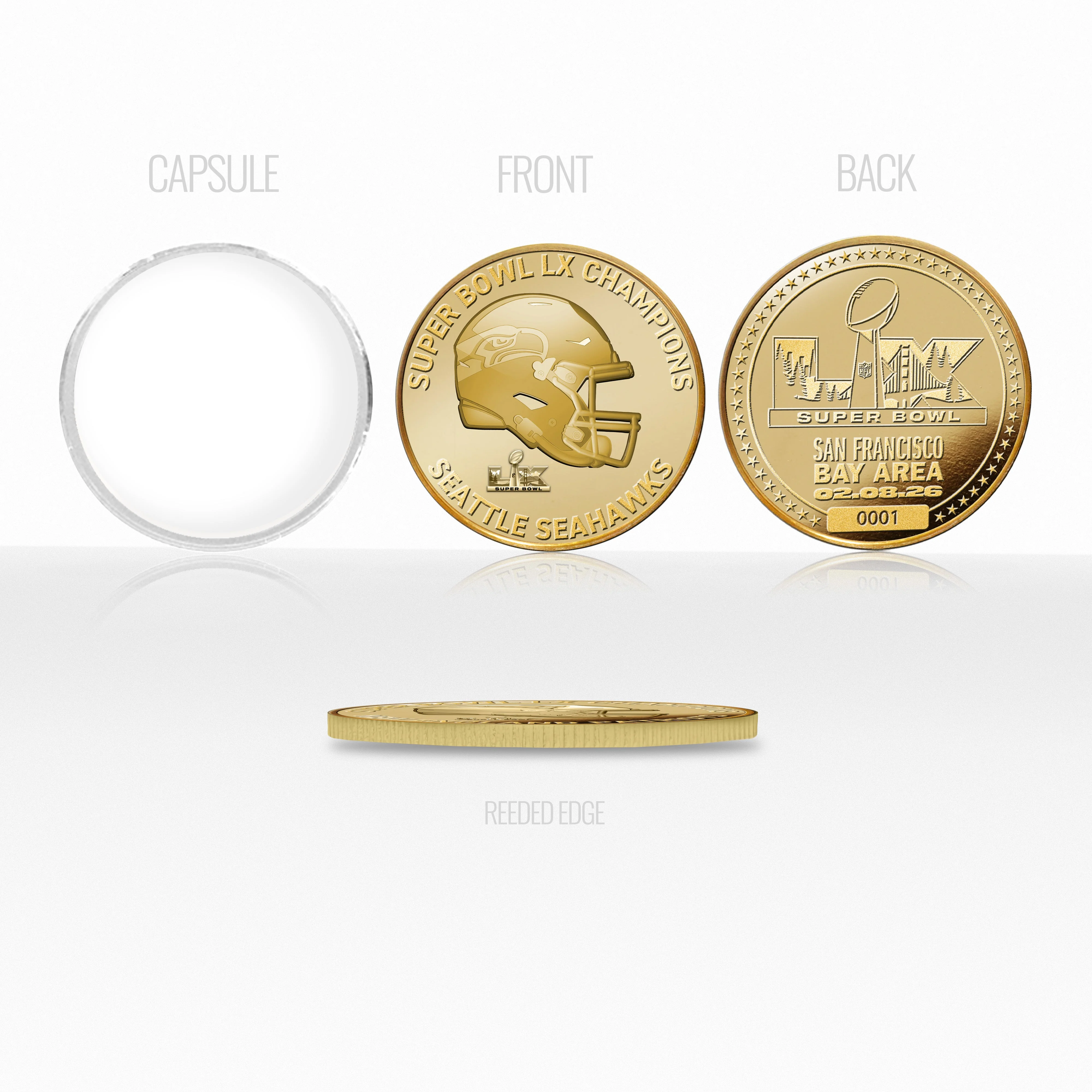 Seattle Seahawks Super Bowl LX Champions Gold Plated Coin - Image 3