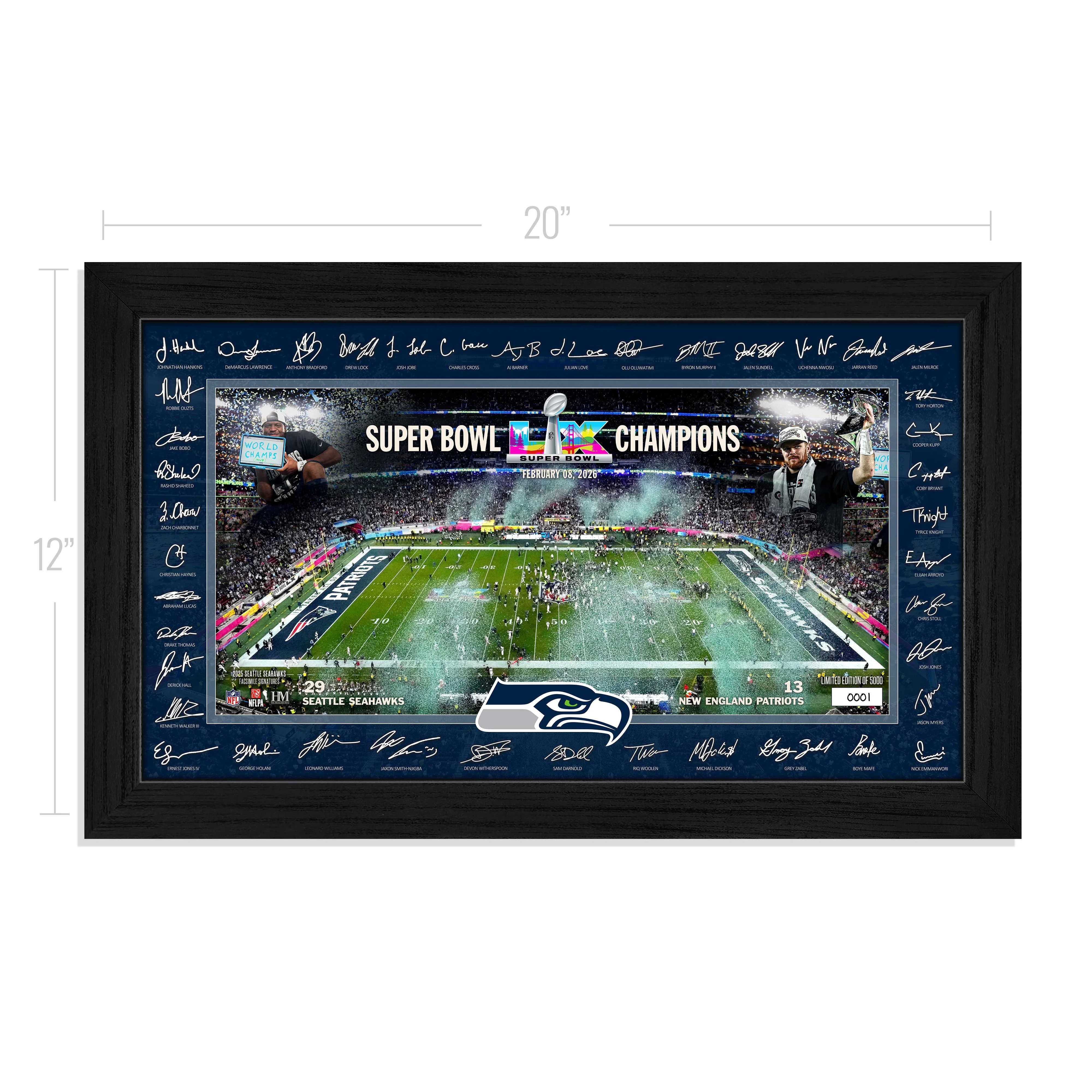Seattle Seahawks Super Bowl LX Champions Signature Frame - Image 3
