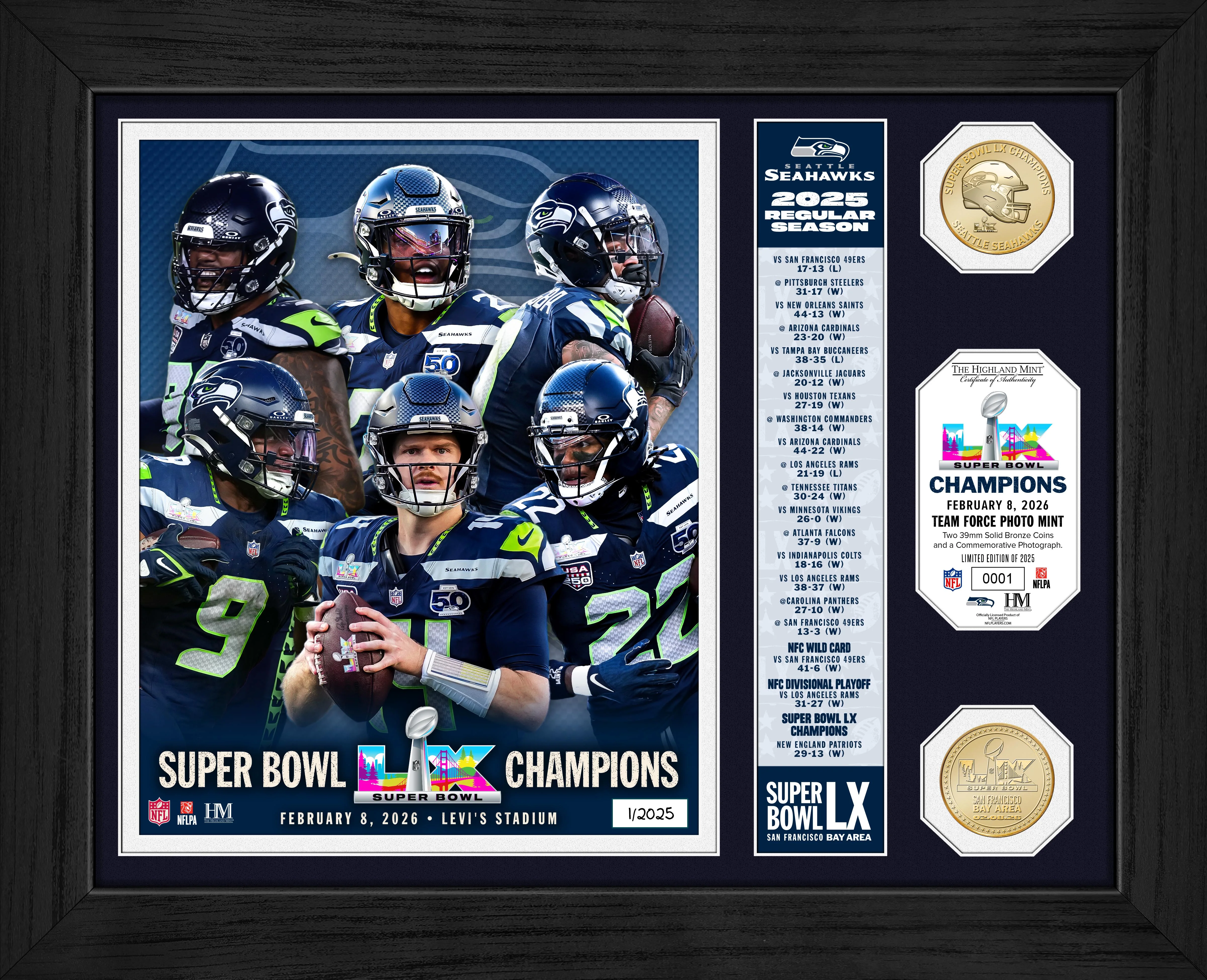 Seattle Seahawks Super Bowl LX Champions Team Force Bronze Coin Photo Mint
