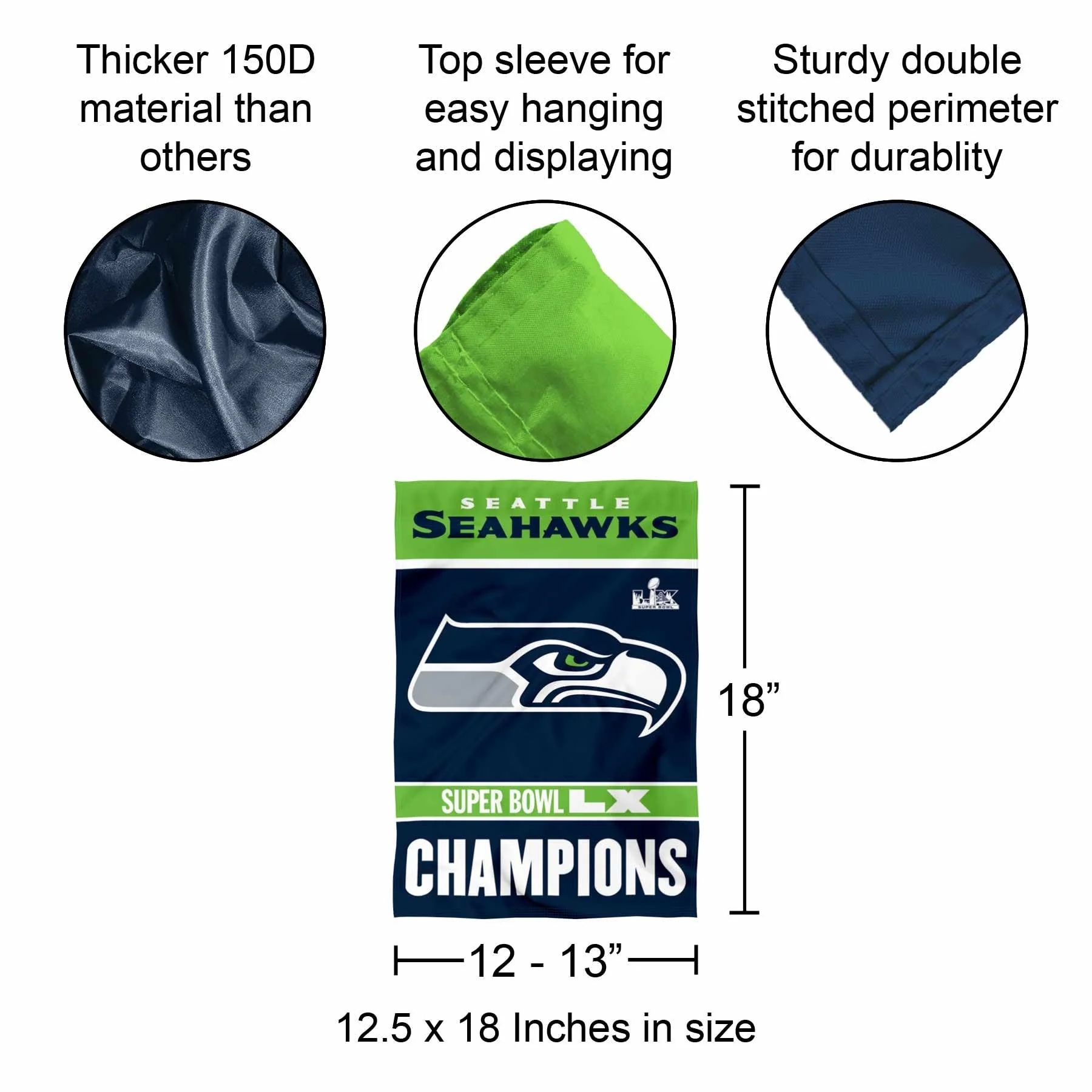Seattle Seahawks Super Bowl LX Champions Yard Garden Banner Flag - Image 2