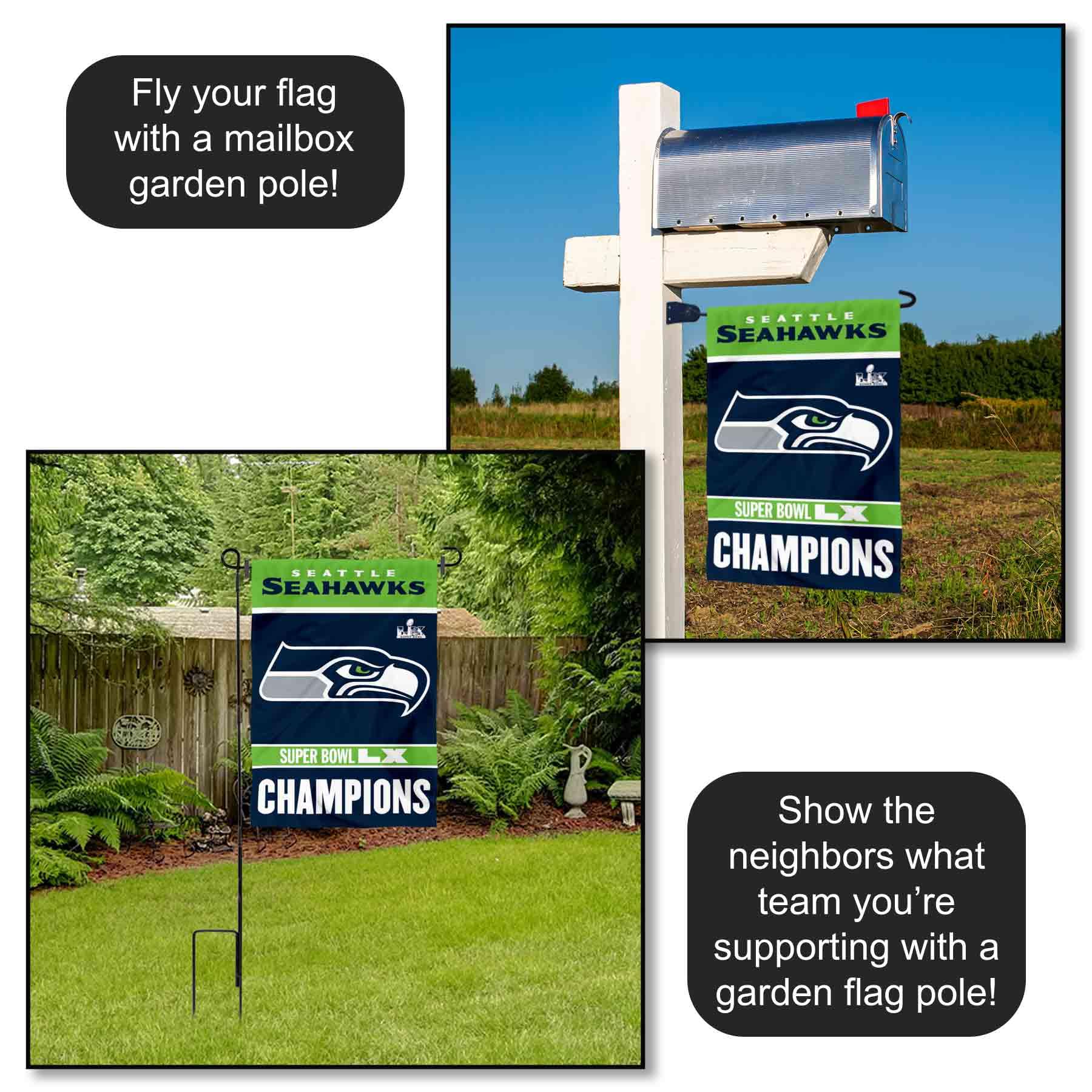 Seattle Seahawks Super Bowl LX Champions Yard Garden Banner Flag - Image 3