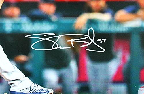 Shane Bieber Autographed Cleveland Indians 16X20 Pitching Side View- BA W Holo - Image 2