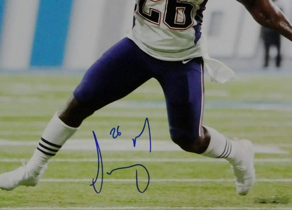 Sony Michel Autographed New England Patriots 16x20 PF Photo Running - Beckett Auth Blue