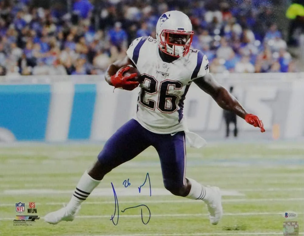 Sony Michel Autographed New England Patriots 16x20 PF Photo Running - Beckett Auth Blue - Image 2