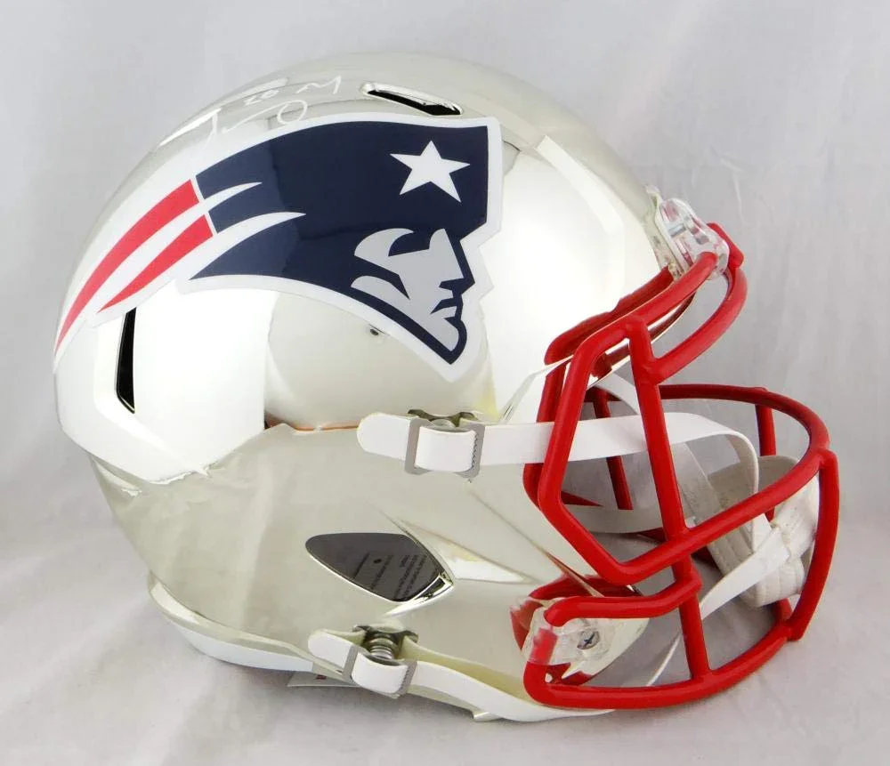Sony Michel Autographed New England Patriots Full Size Chrome Helmet - Beckett Auth White - Image 2