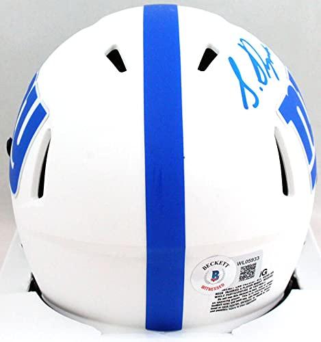 Sterling Shepard Autographed NY Giants Lunar Speed Mini Helmet- Beckett W Blue - Image 2