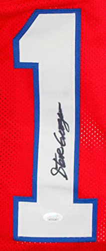 Steve Grogan Autographed Red Pro Style Jersey -JSA W Black - Image 3