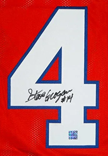 Steve Grogan Autographed Red Pro Style Jersey - The Jersey Source Auth 4 - Image 3