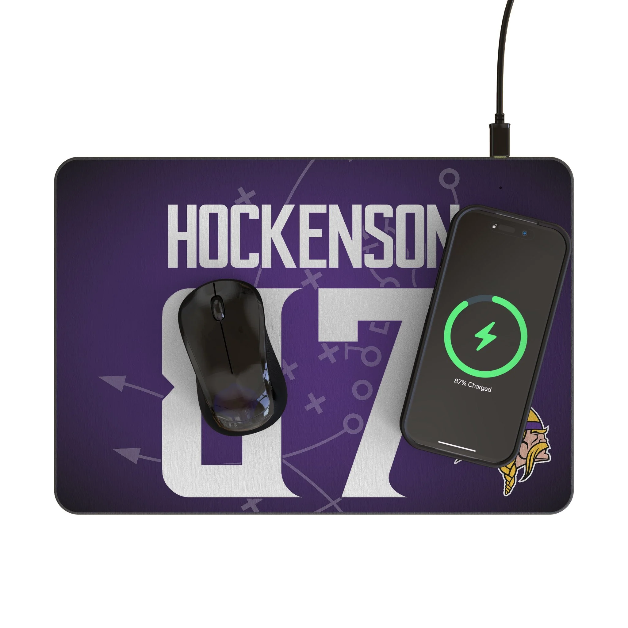 T.J. Hockenson Minnesota Vikings 87 Game Tactic 15-Watt Wireless Charger and Mouse Pad - Image 2