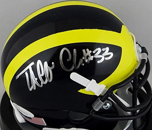 Taco Charlton Autographed Michigan Schutt Mini Helmet- JSA W Auth Silver - Image 2