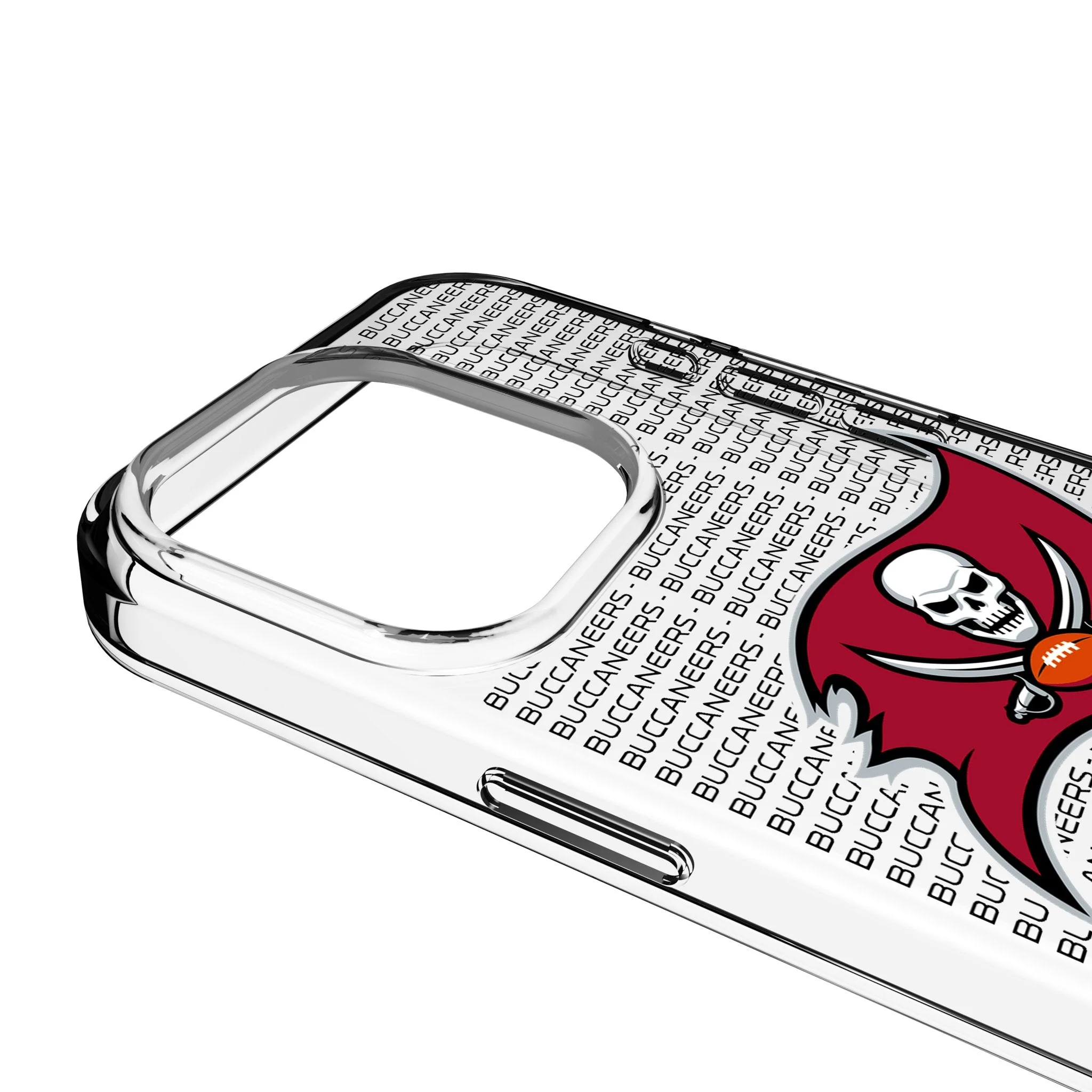 Tampa Bay Buccaneers Text Backdrop Clear Phone Case for Apple iPhone - Image 3