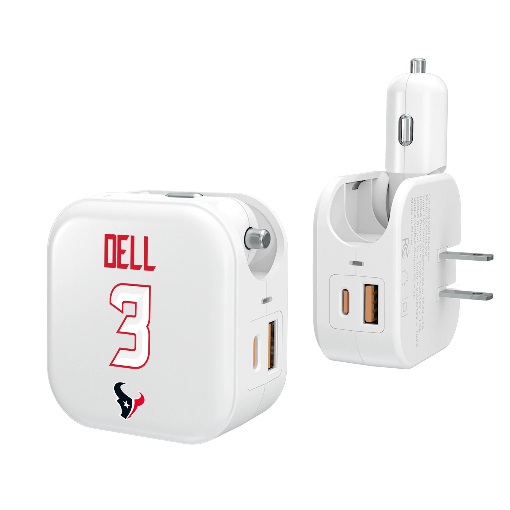Tank Dell Houston Texans 3 Ready 2 in 1 USB Charger