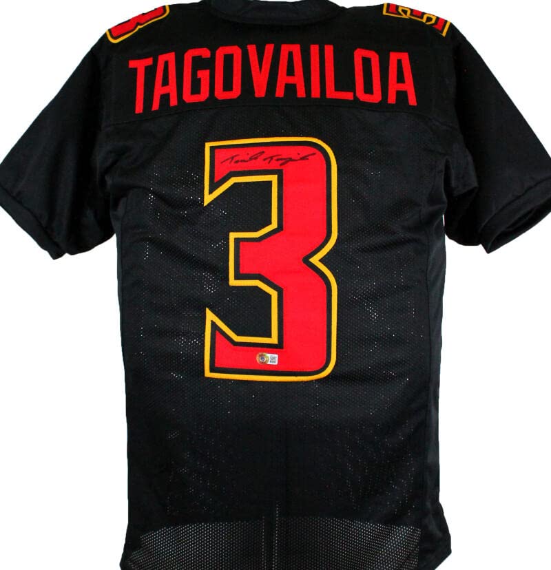 Taulia Tagovailoa Autographed Black College Style Jersey-Beckett W Hologram Black