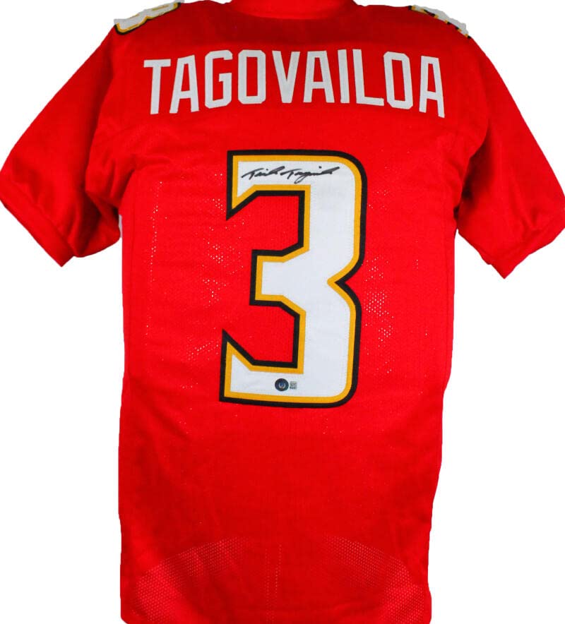 Taulia Tagovailoa Autographed Red College Style Jersey-Beckett W Hologram Black