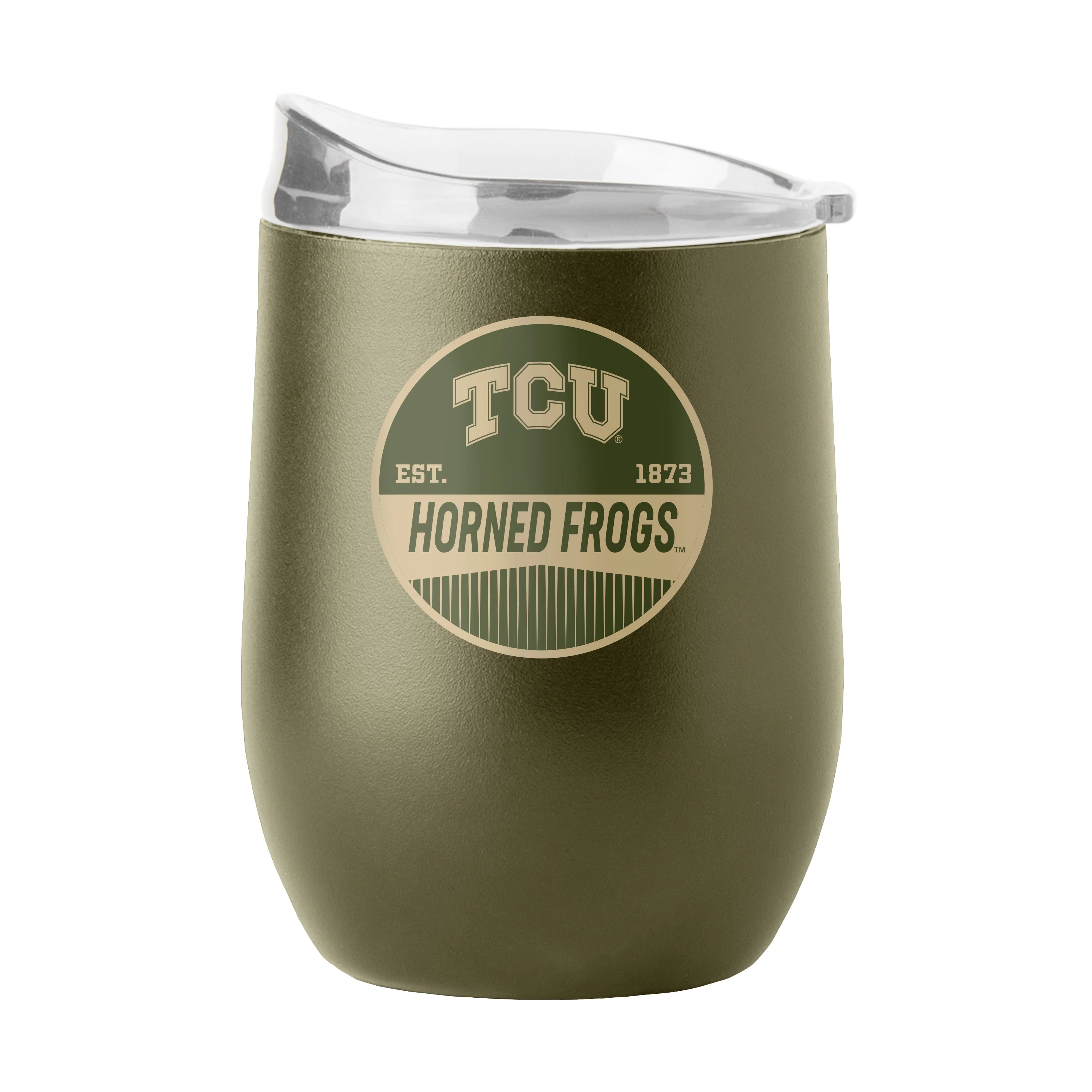 TCU 16oz Badge Powder Coat Curved Bev