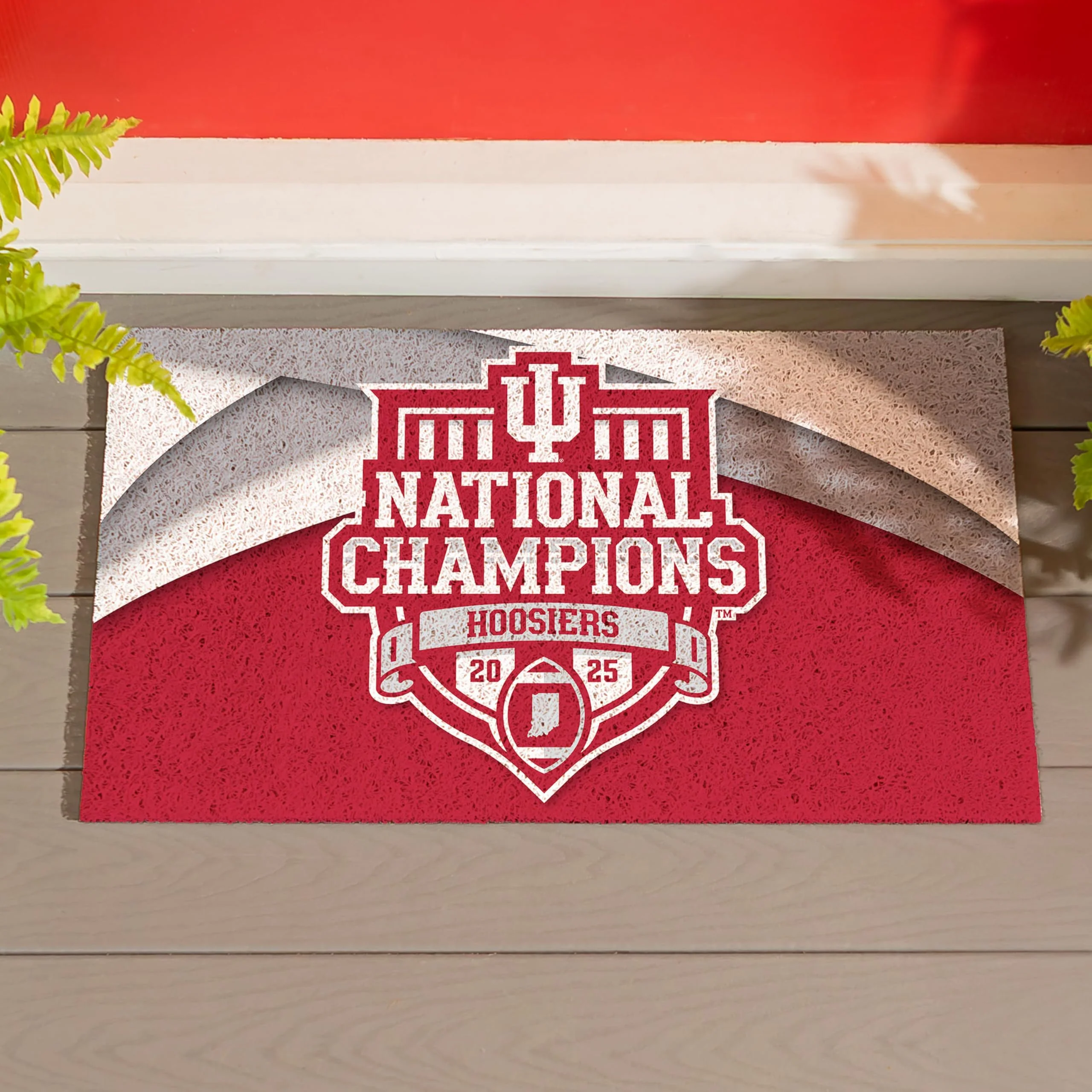 Team Sports America NCAA Indiana University Doormat, CFP National Champions 2025-26, 28x16 inches, Non-Slip Backing Turf Mat, Indoor and Outdoor Entrance Welcome Mats