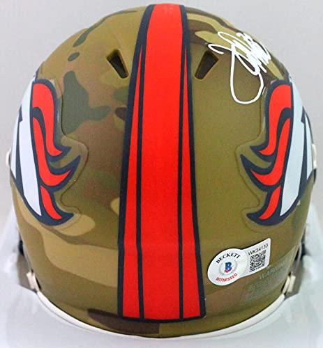 Terrell Davis Autographed Broncos Camo Mini Helmet w HOF- Beckett W White - Image 2