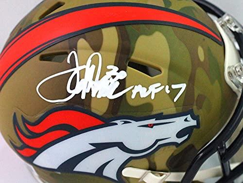 Terrell Davis Autographed Broncos Camo Mini Helmet w HOF- Beckett W White - Image 3