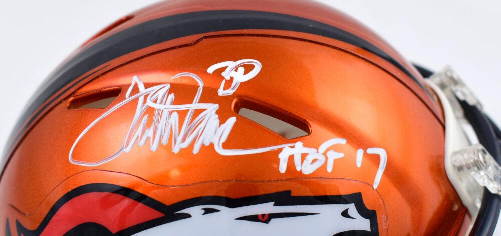 Terrell Davis Autographed Broncos Flash Speed Mini Helmet w/HOF- Beckett W Hologram White - Image 2
