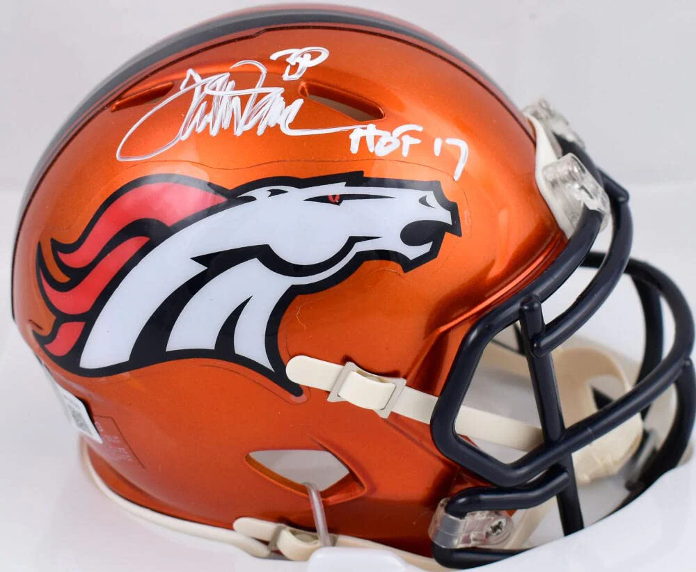 Terrell Davis Autographed Broncos Flash Speed Mini Helmet w/HOF- Beckett W Hologram White - Image 3