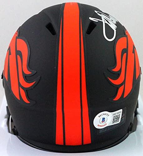 Terrell Davis Signed Broncos Eclipse Speed Mini Helmet w HOF- Beckett W Silver - Image 2