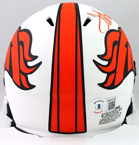 Terrell Davis Signed Broncos Lunar Speed Mini Helmet w HOF- Beckett W Orange - Image 2