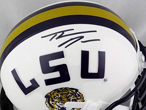 Thaddeus Moss Signed LSU Tigers White Schutt Mini Helmet- Beckett W Auth *Black - Image 2