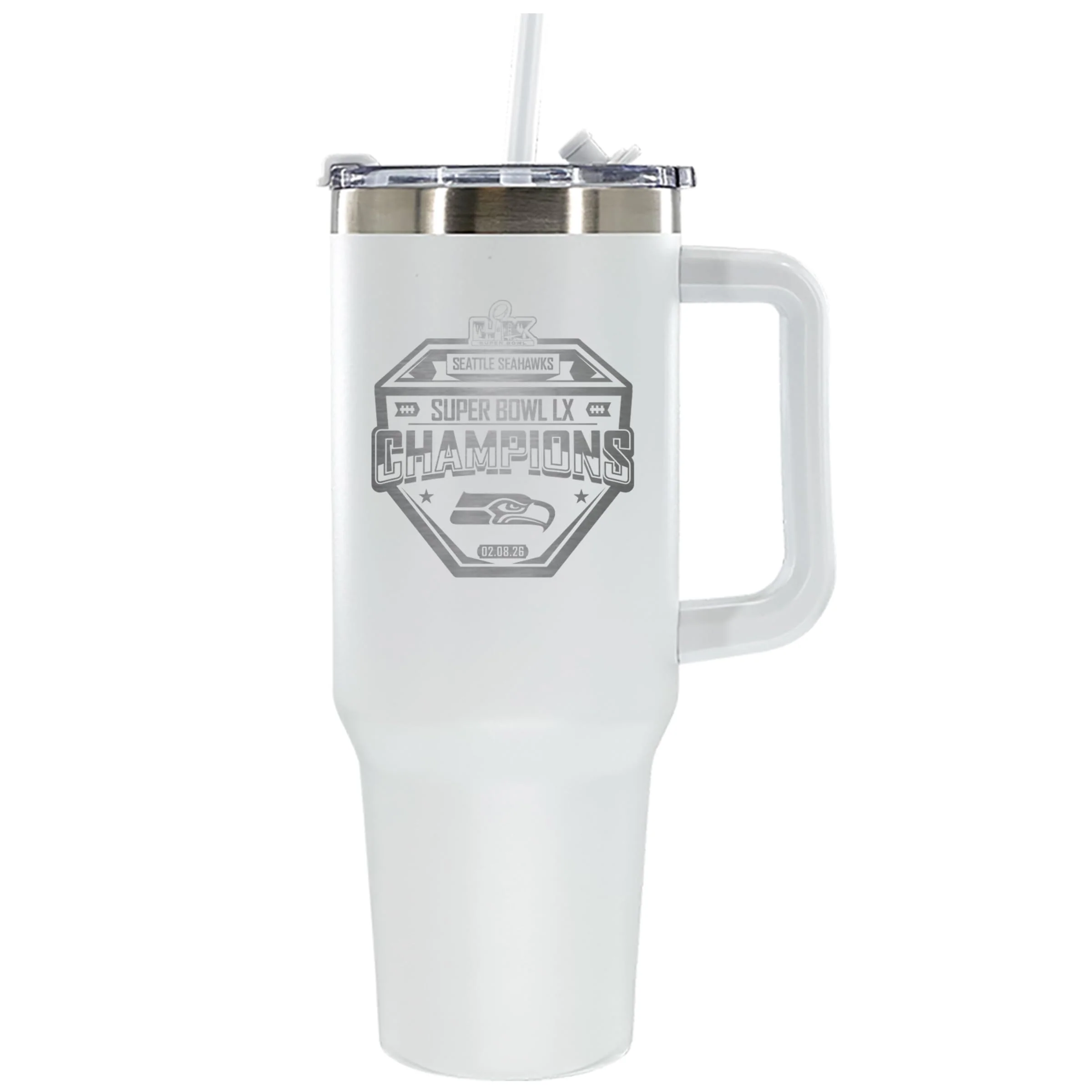 The Memory Company Officially Licensed NFL Seattle Seahawks 2026 Super Bowl LX Champions 40oz Insulated Stainless Steel Tumbler with Lid & Straw, Etched