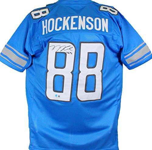 TJ Hockenson Autographed Blue Dbl. Stich Pro Style Jersey L8- Beckett W Hologram Black