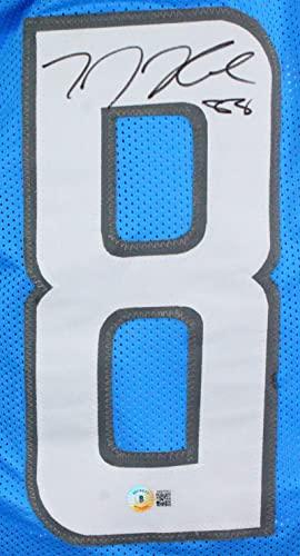 TJ Hockenson Autographed Blue Dbl. Stich Pro Style Jersey L8- Beckett W Hologram Black - Image 3