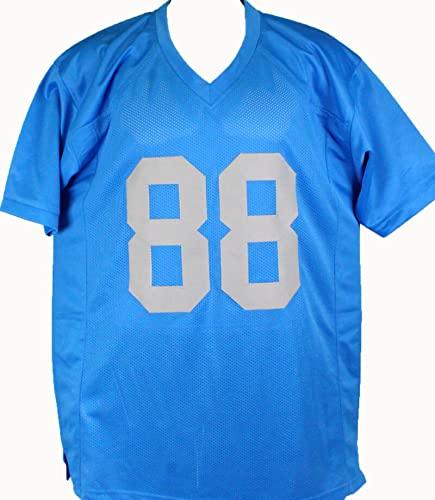 TJ Hockenson Autographed Blue Pro Style Jersey L8- Beckett W Holo Black - Image 2