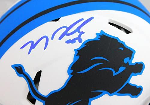 TJ Hockenson Autographed Detroit Lions Lunar Speed Mini Helmet-Beckett W Hologram Dark Blue - Image 3