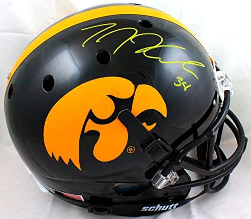 TJ Hockenson Autographed Iowa Hawkeyes Schutt F/S Helmet- Beckett W Hologram Yellow