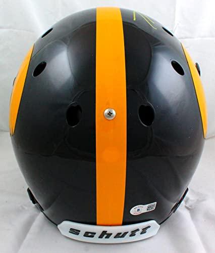 TJ Hockenson Autographed Iowa Hawkeyes Schutt F/S Helmet- Beckett W Hologram Yellow - Image 3
