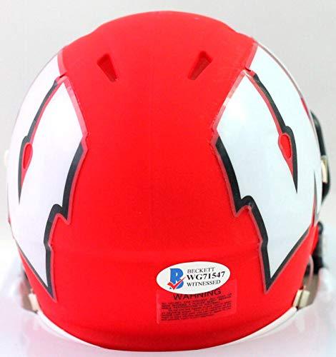 TJ Watt Autographed Wisconsin Badgers AMP Speed Mini Helmet- Beckett W Silver - Image 2