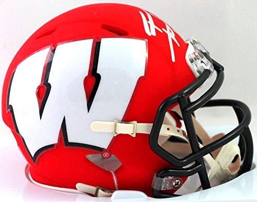 TJ Watt Autographed Wisconsin Badgers AMP Speed Mini Helmet- Beckett W Silver - Image 4