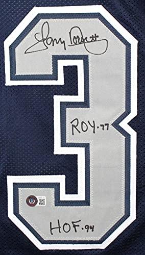 Tony Dorsett Autographed Blue Pro Style Jersey w/ 5 Inscriptions- Beckett W Black - Image 3