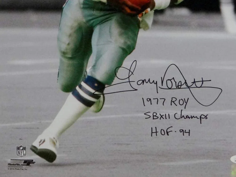 Tony Dorsett Autographed Dallas Cowboys 16x20 PF BW & Color Spotlight Photo w/ 3 Insc- JSA W Auth Black
