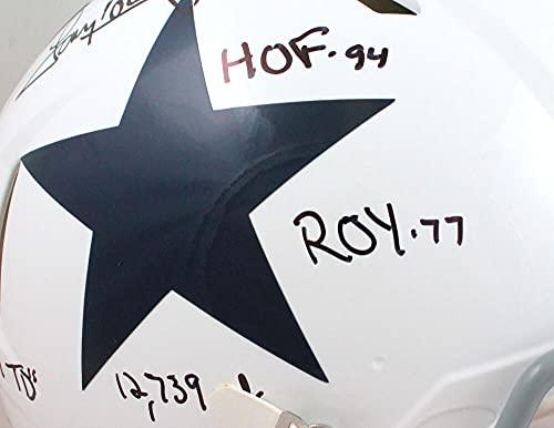 Tony Dorsett Autographed Dallas Cowboys F/S 60-63 TB Speed Authentic Helmet w/5 stats- Beckett W Black - Image 5
