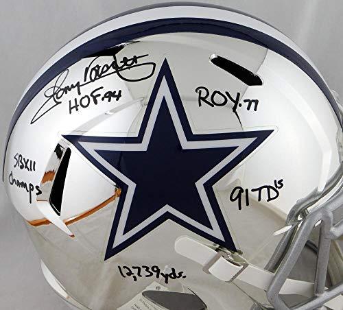 Tony Dorsett Autographed Dallas Cowboys F/S Chrome Helmet w/ 5 Insc -JSA W Auth Black - Image 2