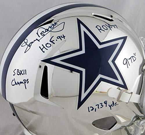 Tony Dorsett Autographed Dallas Cowboys F/S Chrome Helmet w/ 5 Insc -JSA W Auth Blue - Image 2