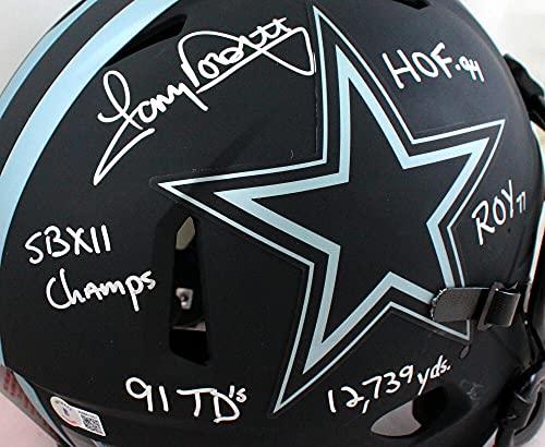 Tony Dorsett Autographed Dallas Cowboys F/S Eclipse Speed Authentic Helmet w/ 5 Insc- Beckett W Silver - Image 5