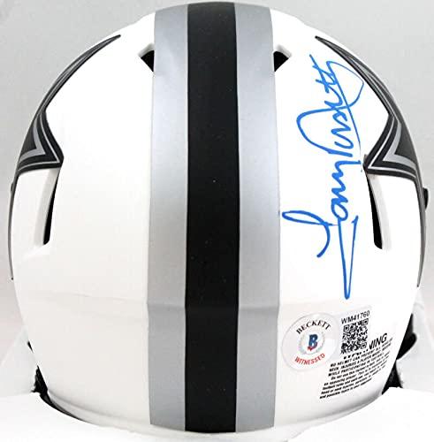 Tony Dorsett Autographed Dallas Cowboys Lunar Speed Mini Helmet- Beckett W Blue - Image 2