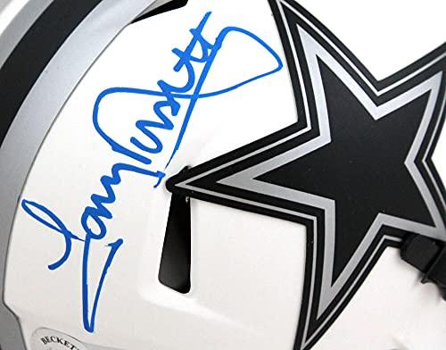 Tony Dorsett Autographed Dallas Cowboys Lunar Speed Mini Helmet- Beckett W Blue - Image 3