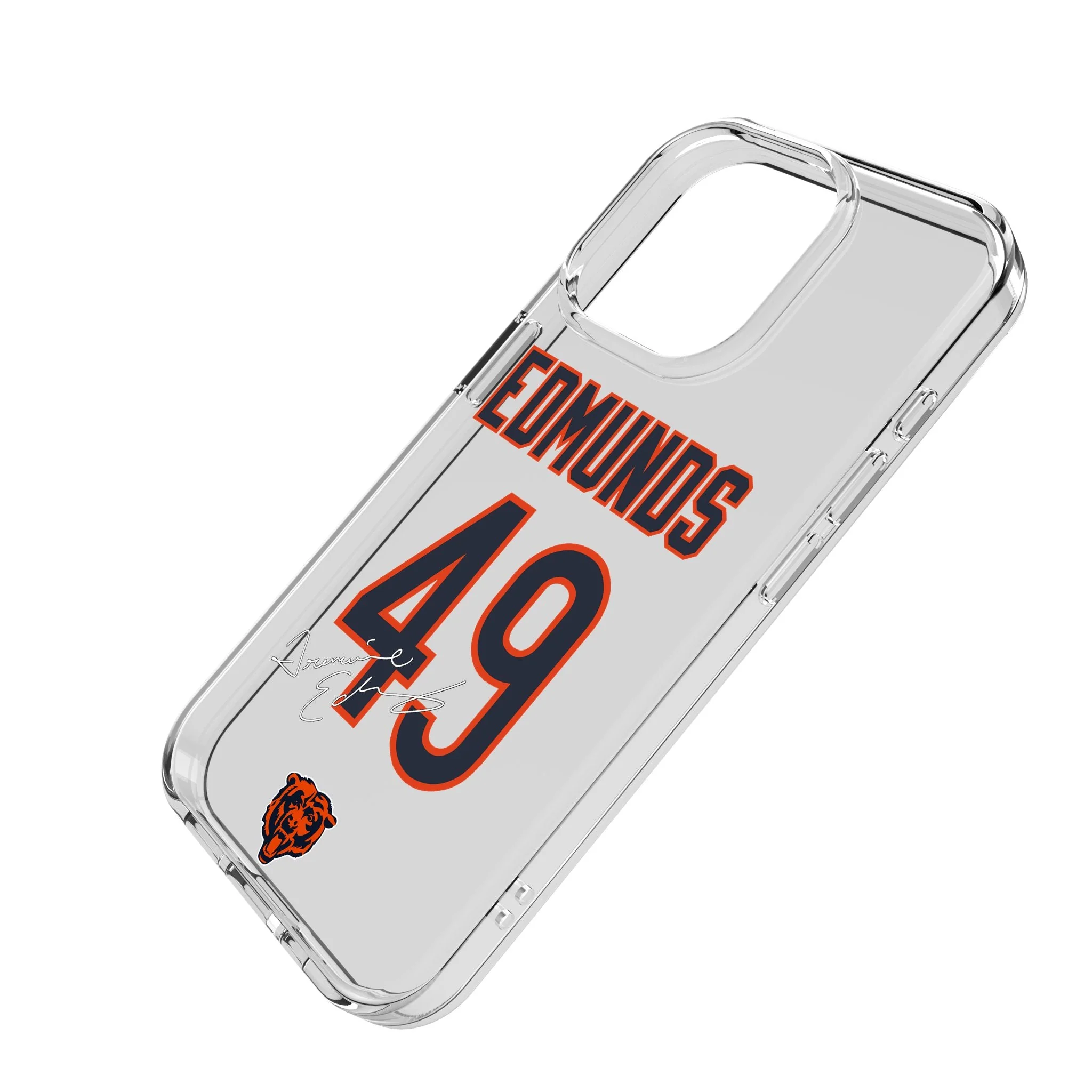 Tremaine Edmunds Chicago Bears 49 Game Tactic Clear Phone Case for Apple iPhone - Image 2