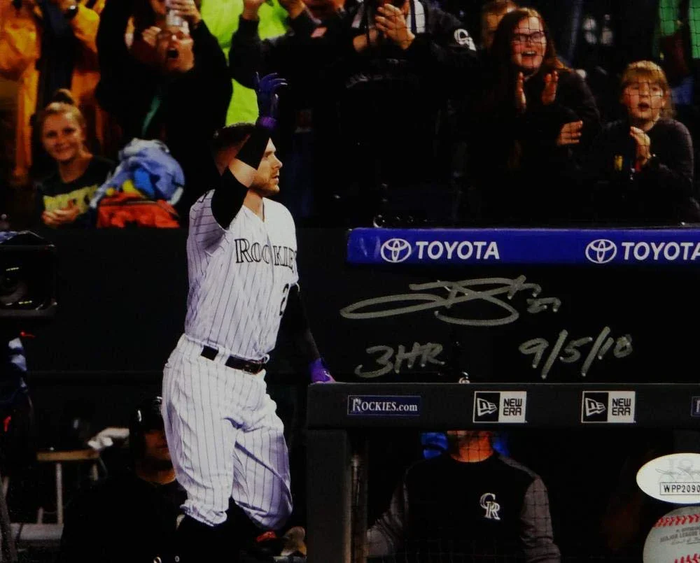Trevor Story Autographed Colorado Rockies 8x10 Wave to Crowd PF Photo W/HR Insc- JSA W Auth