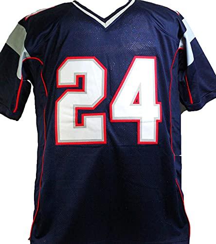 Ty Law Autographed Blue Pro Style Jersey- Beckett W Black - Image 2