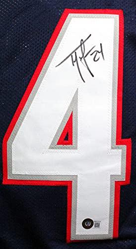 Ty Law Autographed Blue Pro Style Jersey- Beckett W Black - Image 3