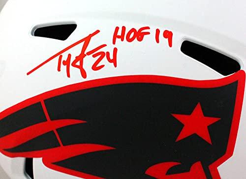 Ty Law Autographed NE Patriots Lunar Speed Full Size Helmet HOF- Beckett W Red - Image 5