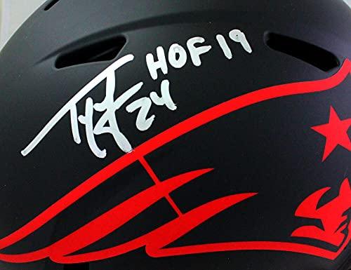 Ty Law Autographed Patriots Authentic Eclipse FS Helmet w/ 2 Insc- Beckett W Silver - Image 6